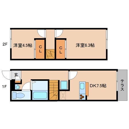 五位堂駅 徒歩6分 1-2階の物件間取画像